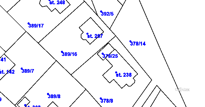Parcela st. 378/25 v KÚ Merklín u Karlových Var, Katastrální mapa