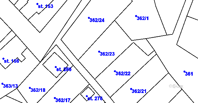 Parcela st. 362/23 v KÚ Merklín u Karlových Var, Katastrální mapa