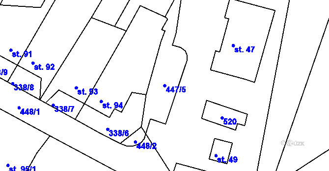 Parcela st. 447/5 v KÚ Merklín u Karlových Var, Katastrální mapa