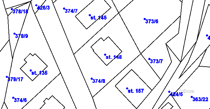 Parcela st. 148 v KÚ Merklín u Karlových Var, Katastrální mapa