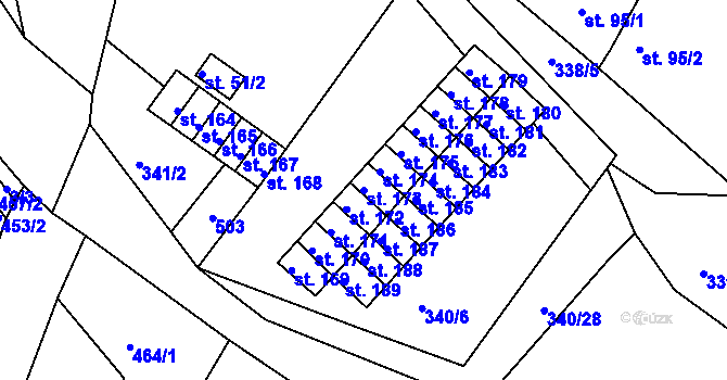 Parcela st. 173 v KÚ Merklín u Karlových Var, Katastrální mapa