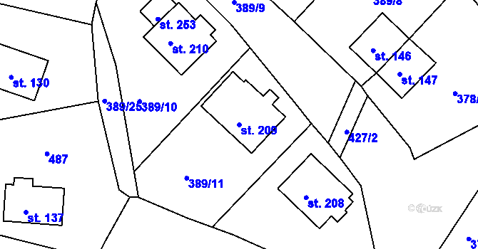 Parcela st. 209 v KÚ Merklín u Karlových Var, Katastrální mapa
