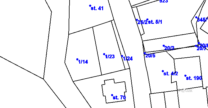 Parcela st. 1/23 v KÚ Merklín u Karlových Var, Katastrální mapa