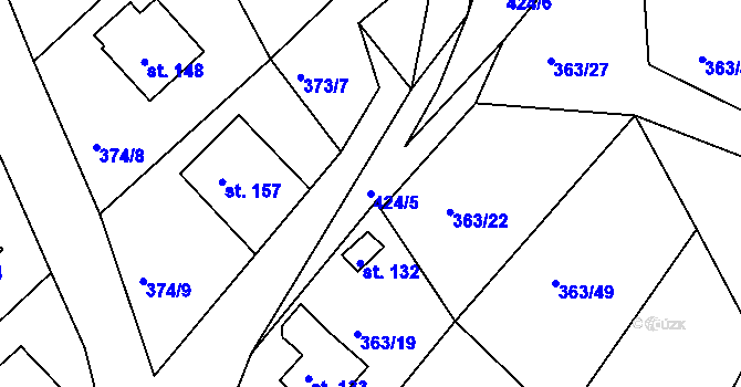 Parcela st. 424/5 v KÚ Merklín u Karlových Var, Katastrální mapa