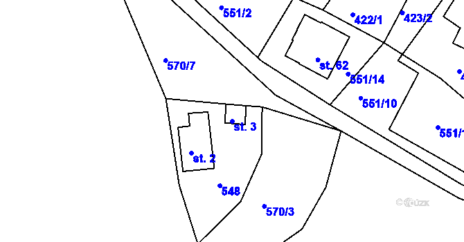 Parcela st. 3 v KÚ Oldřiš u Merklína, Katastrální mapa