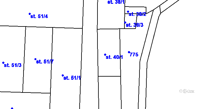 Parcela st. 40/1 v KÚ Oldřiš u Merklína, Katastrální mapa