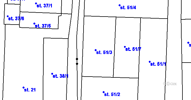 Parcela st. 51/3 v KÚ Oldřiš u Merklína, Katastrální mapa