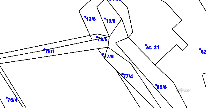 Parcela st. 77/9 v KÚ Pstruží u Merklína, Katastrální mapa