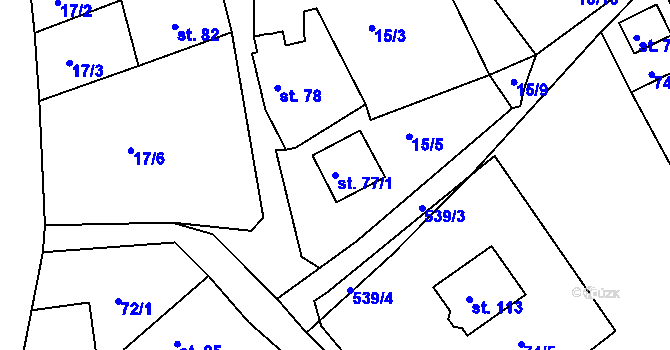 Parcela st. 77/1 v KÚ Pstruží u Merklína, Katastrální mapa