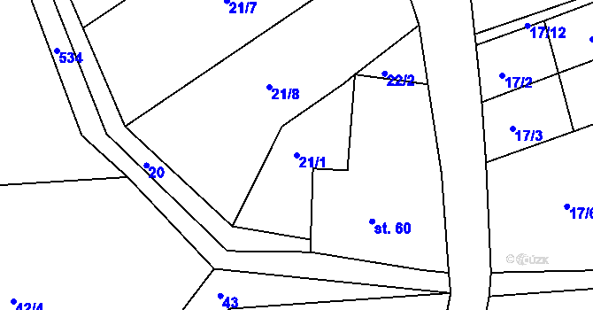Parcela st. 21/1 v KÚ Pstruží u Merklína, Katastrální mapa