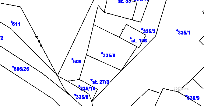 Parcela st. 335/8 v KÚ Pstruží u Merklína, Katastrální mapa