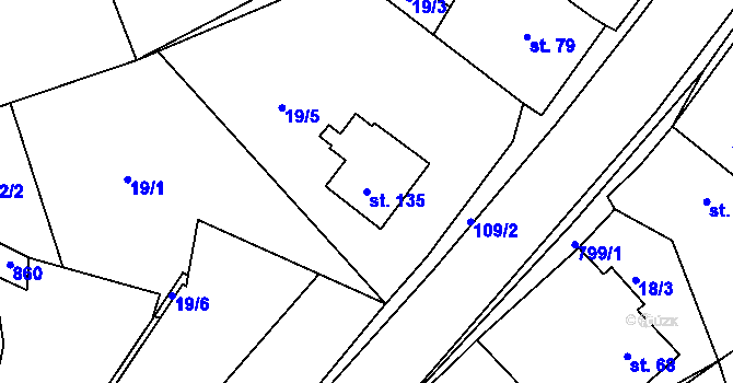 Parcela st. 135 v KÚ Buková u Merklína, Katastrální mapa