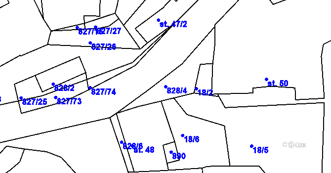 Parcela st. 828/4 v KÚ Buková u Merklína, Katastrální mapa