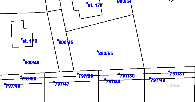 Parcela st. 800/55 v KÚ Buková u Merklína, Katastrální mapa