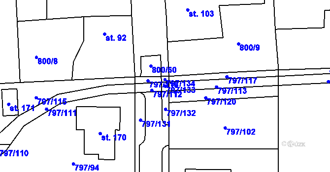 Parcela st. 797/133 v KÚ Buková u Merklína, Katastrální mapa