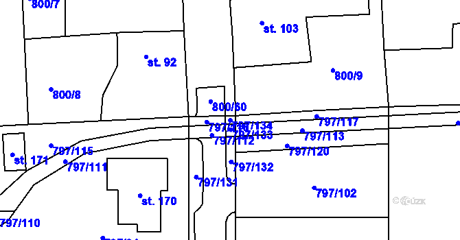 Parcela st. 797/134 v KÚ Buková u Merklína, Katastrální mapa