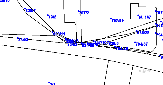Parcela st. 834/22 v KÚ Buková u Merklína, Katastrální mapa