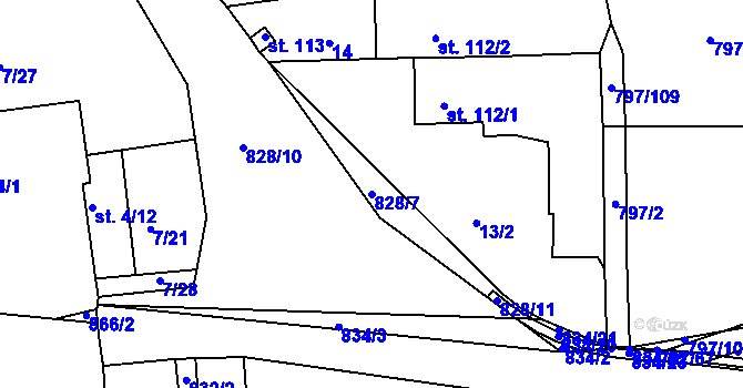 Parcela st. 828/7 v KÚ Buková u Merklína, Katastrální mapa
