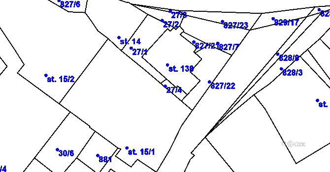 Parcela st. 27/4 v KÚ Buková u Merklína, Katastrální mapa