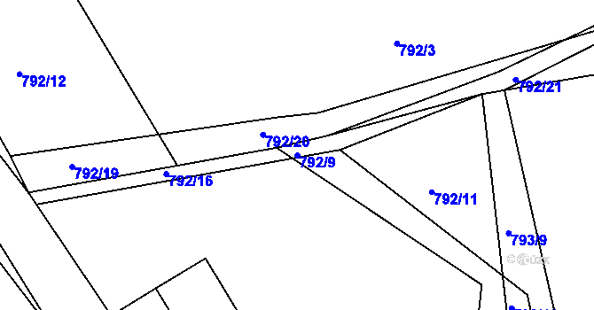 Parcela st. 792/9 v KÚ Buková u Merklína, Katastrální mapa