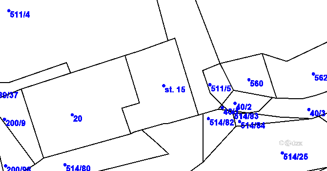 Parcela st. 15 v KÚ Kloušov, Katastrální mapa