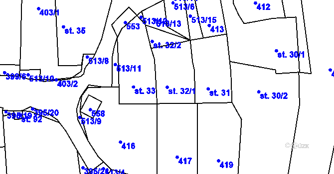 Parcela st. 32/1 v KÚ Kloušov, Katastrální mapa