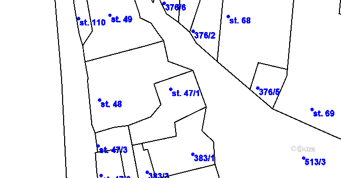 Parcela st. 47/1 v KÚ Kloušov, Katastrální mapa