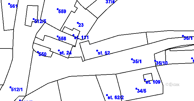 Parcela st. 52 v KÚ Kloušov, Katastrální mapa