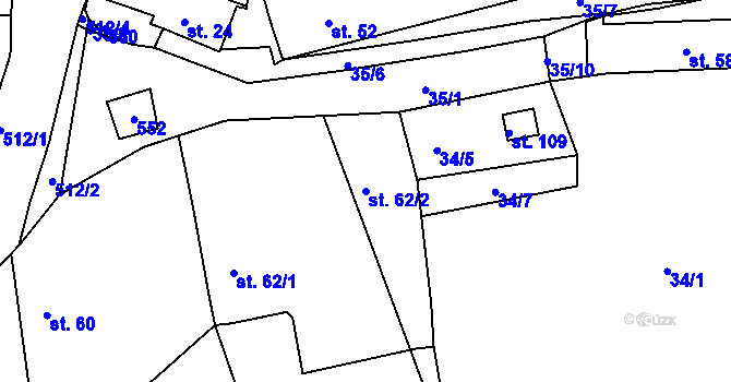 Parcela st. 62/2 v KÚ Kloušov, Katastrální mapa