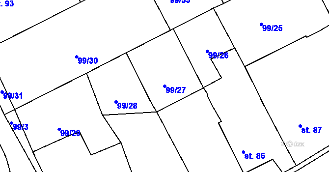 Parcela st. 99/27 v KÚ Kloušov, Katastrální mapa