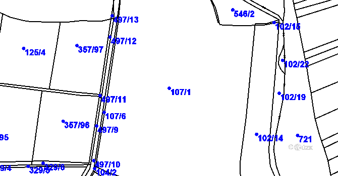 Parcela st. 107/1 v KÚ Kloušov, Katastrální mapa