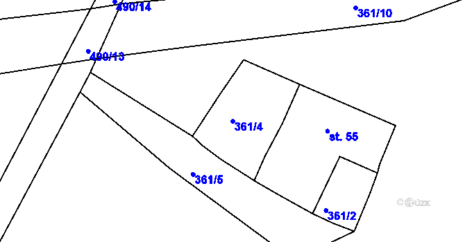 Parcela st. 361/4 v KÚ Kloušov, Katastrální mapa