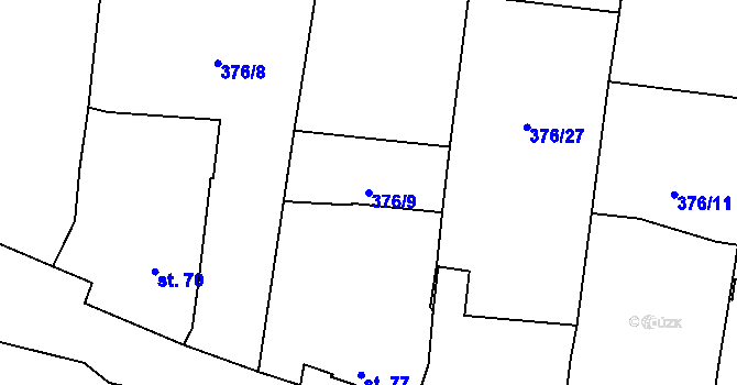 Parcela st. 376/9 v KÚ Kloušov, Katastrální mapa