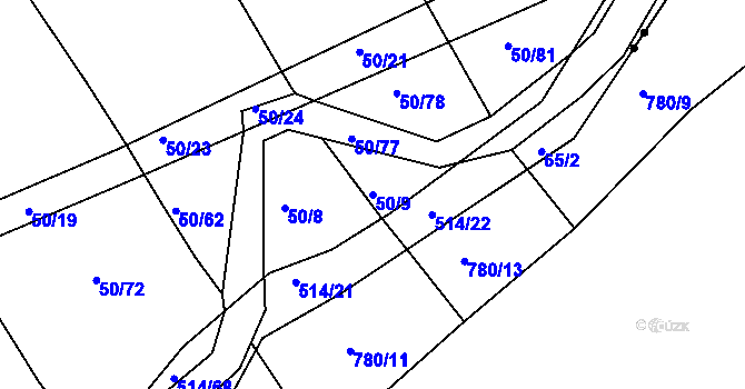 Parcela st. 50/9 v KÚ Kloušov, Katastrální mapa