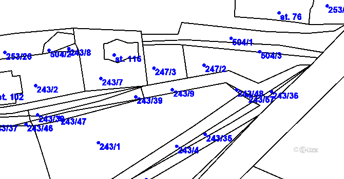 Parcela st. 243/9 v KÚ Kloušov, Katastrální mapa