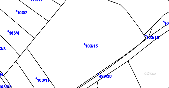 Parcela st. 103/15 v KÚ Kloušov, Katastrální mapa
