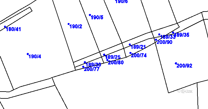 Parcela st. 189/25 v KÚ Kloušov, Katastrální mapa