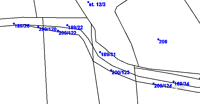 Parcela st. 189/31 v KÚ Kloušov, Katastrální mapa