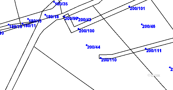 Parcela st. 200/44 v KÚ Kloušov, Katastrální mapa