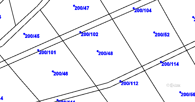 Parcela st. 200/48 v KÚ Kloušov, Katastrální mapa