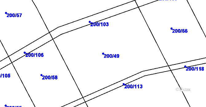 Parcela st. 200/49 v KÚ Kloušov, Katastrální mapa