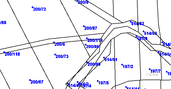 Parcela st. 200/86 v KÚ Kloušov, Katastrální mapa