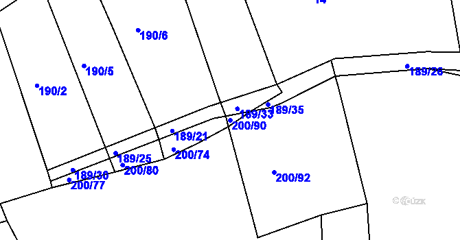Parcela st. 200/90 v KÚ Kloušov, Katastrální mapa