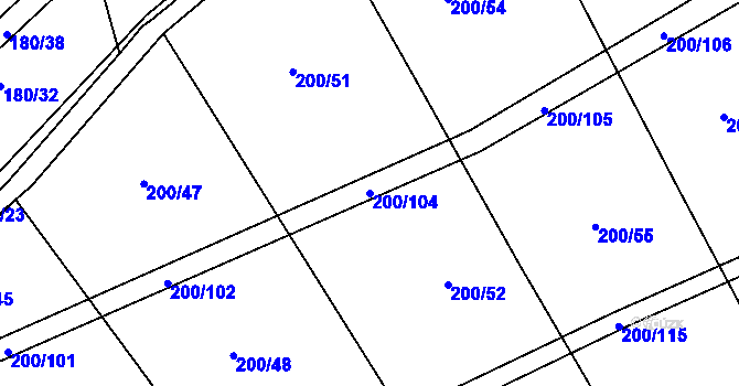 Parcela st. 200/104 v KÚ Kloušov, Katastrální mapa