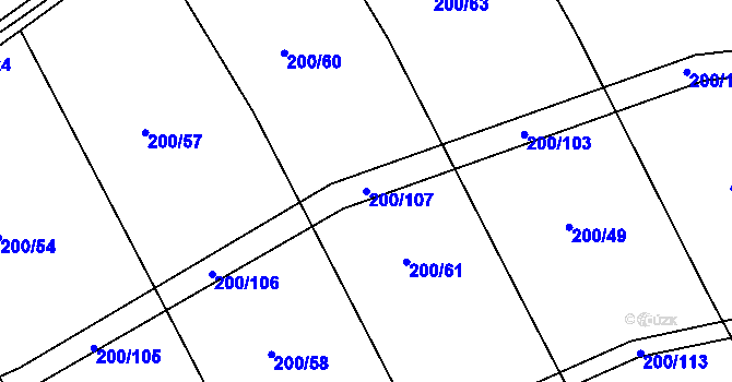 Parcela st. 200/107 v KÚ Kloušov, Katastrální mapa