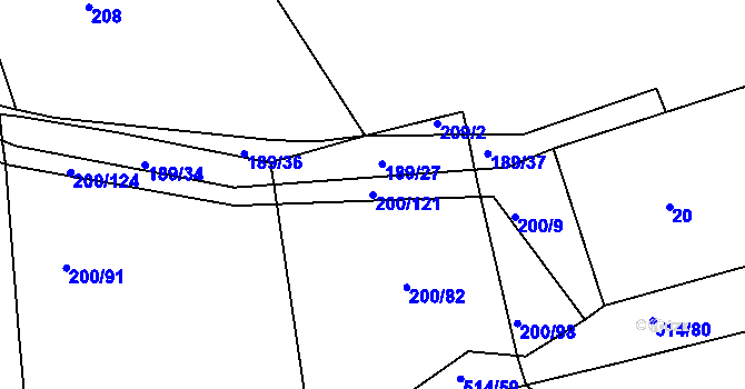 Parcela st. 200/121 v KÚ Kloušov, Katastrální mapa