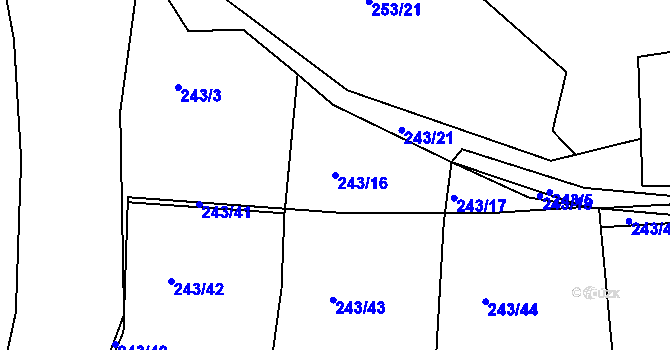 Parcela st. 243/16 v KÚ Kloušov, Katastrální mapa