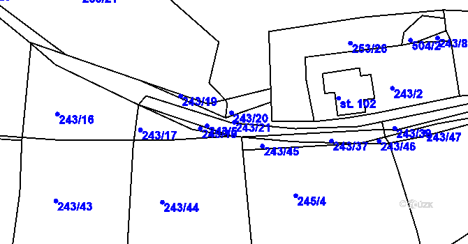 Parcela st. 243/21 v KÚ Kloušov, Katastrální mapa