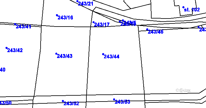 Parcela st. 243/44 v KÚ Kloušov, Katastrální mapa