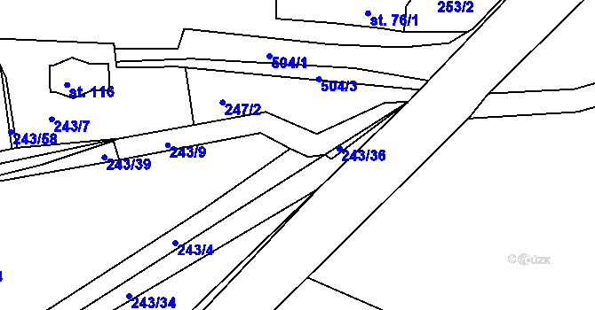 Parcela st. 243/57 v KÚ Kloušov, Katastrální mapa